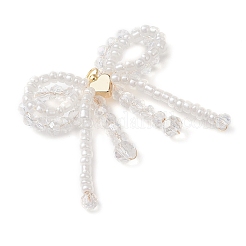 3Pcs Glass Seed Beaded Bowknot with Heart Pendants&nbsp;PALLOY-MZ01162