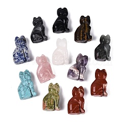 Natural & Synthetic Mixed Gemstone Cat Shape Figurines Set&nbsp;G-Q615-09