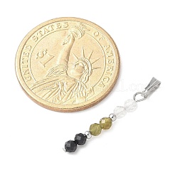 Faceted Round Natural Quartz Crystal & Labradorite & Black Spinel Beaded Pendants&nbsp;PALLOY-JF03529-08