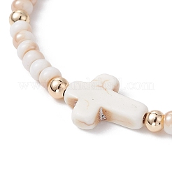 Cross Synthetic Turquoise & Glass Braided Bead Bracelets&nbsp;BJEW-JB09876