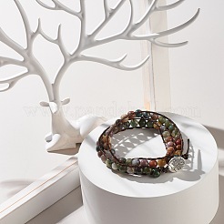 Natural Indian Agate Round Beads 2 Raw Wrap Bracelet&nbsp;BJEW-JB07169-04