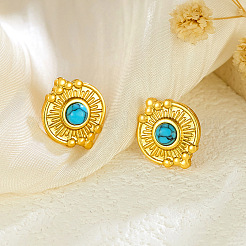 304 Stainless Steel and Turquoise Stud Earrings&nbsp;WG88BC0-01