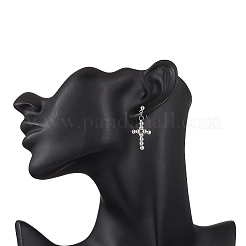 Brass Beaded Cross Dangle Stud Earrings&nbsp;EJEW-JE06479-03