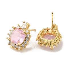 Rack Plating Real 18K Gold Plated Brass Square Stud Earrings&nbsp;EJEW-B034-07G