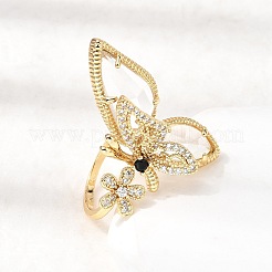 Brass Micro Pave Cubic Zirconia Cuff Rings for Women&nbsp;RJEW-K312-02G