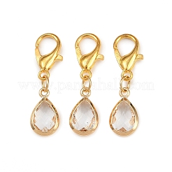Glass with Brass Faceted Teardrop Pendant Decorations&nbsp;HJEW-JM04030