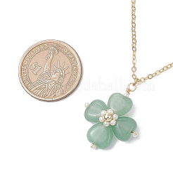Natural Green Aventurine Clover Shamrock Pendant Necklaces&nbsp;NJEW-JN05170-02