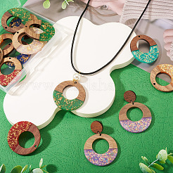 14Pcs 7 Colors Opaque Resin and Walnut Wood Pendants&nbsp;RESI-TA0005-13