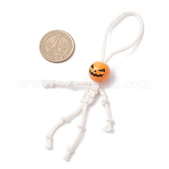 Halloween Wood Pumpkin Macrame Cotton Cord Beaded Pendant Decorations&nbsp;HJEW-JM03904