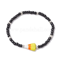 3Pcs 3 Styles Halloween Skull & Candy Corn Acrylic and Synthetic Magnesite Bracelet Sets&nbsp;BJEW-JB10525