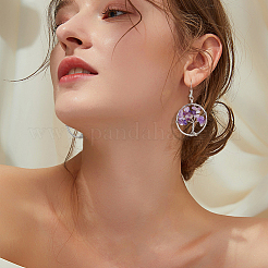 4 Pairs 4 Style Natural Mixed Gemstone Chips Tree of Life Dangle Earrings&nbsp;EJEW-AN0002-48