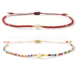 2Pcs Vintage Glass Seed Bead & Plastic Imitation Pear Beads Braided Bead Bracelets for Women&nbsp;JF2280-2