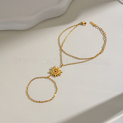 304 Stainless Steel Spiral Sun Double Layer Hand Chain Finger Ring Bracelets for Women&nbsp;BN7044