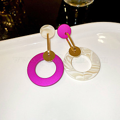 Flat Round Alloy Imitation Wood Dangle Stud Earrings&nbsp;FS-WGDAF81-01