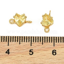 Brass Pave Cubic Zirconia Heart Connector Charms&nbsp;KK-P347-02G