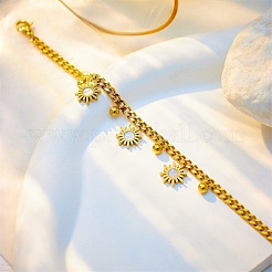 Sunflower & Round Bead Brass Charm Bracelets&nbsp;FS-WG2E45F-01