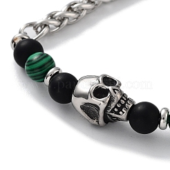 Halloween Skull Natural & Synthetic Mixed Gemstone Beaded Bracelets with 201 Stainless Steel Lobster Claw Clasps&nbsp;BJEW-Q334-13