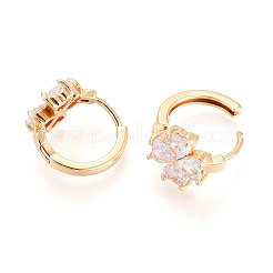 Brass Micro Pave Clear Cubic Zirconia Clover Hoop Earrings&nbsp;EJEW-T048-42G