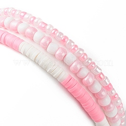 3Pcs 3 Styel Glass Seed & Polymer Clay Beaded Stretch Bracelets Set&nbsp;BJEW-JB08854-02