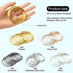 300 Circles 5 Colors Steel Memory Wire&nbsp;TWIR-YW0001-03