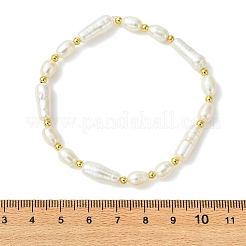 Natural Baroque Keshi Pearl & Cultured Freshwater & Brass Beaded Stretch Bracelets for Women&nbsp;BJEW-JB13994
