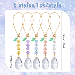 5Pcs Glass Round & Acrylic Flower Pendant Decorations&nbsp;HJEW-DC00106