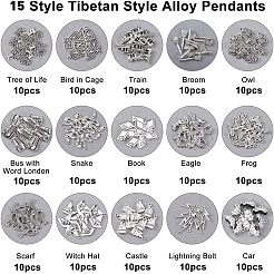 150Pcs 15 Style Tibetan Style Alloy Pendants for Teachers' Day&nbsp;TIBE-FH0001-14