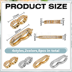 8Ocs 4 Styles Brass Rhinestone Peanut Twister Clasps&nbsp;KK-DR0001-58