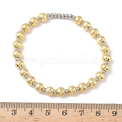 Brass Round Beaded Stretch Bracelets for Women&nbsp;BJEW-B148-01GP