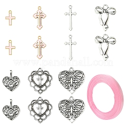 DIY Heart & Bowknot & Cross Alloy Pendant Decoration Making Kits&nbsp;DIY-FS0007-28