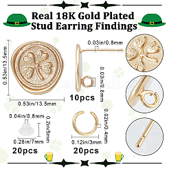 10Pcs Flat Round with Clover Brass Stud Earring Findings&nbsp;DIY-BBC0001-36