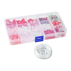 Acrylic Beads with ABS Plastic Imitation Pearl Beads with Alloy Enamel Pendants with Strong Stretchy Beading Elastic Thread Set&nbsp;DIY-FS0007-55
