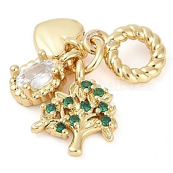 Rack Plating Brass Clear & Green Cubic Zirconia European Dangle Charms&nbsp;KK-P287-24G