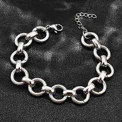 304 Stainless Steel Flat Round Link Chain Bracelets for Women&nbsp;BJEW-R021-08P