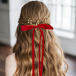 Polyester Ribbon Bowknot Alligator Hair Clips&nbsp;AJEW-CP0008-40B