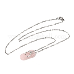 Natural Rose Quartz Alloy Flip Flops Pendant 304 Stainless Steel Cable Chain Necklaces&nbsp;GG-CBAFD22-01B-02