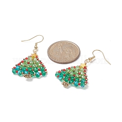 Glass Christmas Tree Dangle Earrings&nbsp;EJEW-JE05260