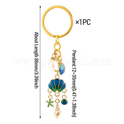 Shell Shape Alloy & Enamel & ABS Plastic Imitation Pearl Keychains&nbsp;KEYC-TADJ00006