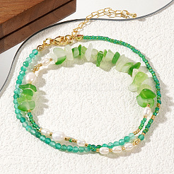 Fashionable Green Natural Stone Chip Beaded Necklaces for Women&nbsp;FC1774