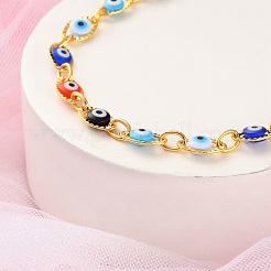 Evil Eye Brass Link Bracelets for Woamn&nbsp;BJEW-S157-05G