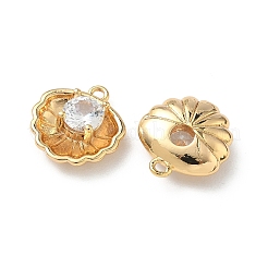 Brass Micro Pave Cubic Zirconia Shell Shape Charms&nbsp;KK-Z136-56G-01