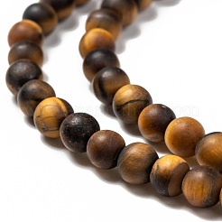 Natural Frosted Tiger Eye Round Bead Strands&nbsp;G-M064-4mm-02