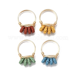 Natural Lava Rock Braided Bead Finger Ring&nbsp;RJEW-TA00214
