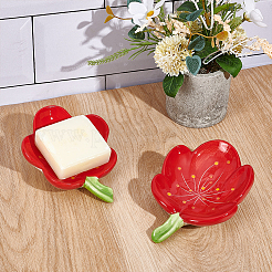 2Pcs 2 Styles Flower Shape Ceramics Soap Dish Tray&nbsp;AJEW-WR0002-79