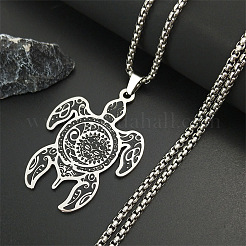 304 Stainless Steel Enamel Turtle with Black Sun Pattern Pendant Necklaces for Men&nbsp;FS-WGFBC27-01
