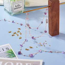 3m Natural Amethyst Chips & ABS Plastic Imitation Pearl Beaded Chains Necklace Making Kits&nbsp;CHC-TA0001-30D