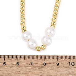 Brass & ABS Imitation Pearl Round Beaded Adjustable Slider Necklaces&nbsp;BJEW-H209-02G
