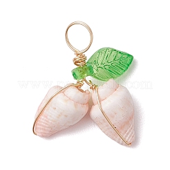 12Pcs 4 Styles Natural Sea Shell Copper Wire Wrapped Pendants&nbsp;PALLOY-JF03611