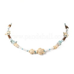 Ocean Starfish Turtle Synthetic Turquoise and Seed Beads Beaded Necklaces for Women&nbsp;NJEW-JN06661