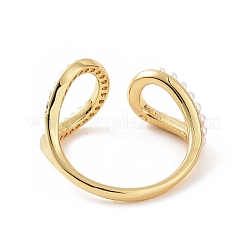 Clear Cubic Zirconia Hollow Out Teardrop Open Cuff Ring with ABS Plastic Imitation Pearl Beaded&nbsp;RJEW-G283-03G